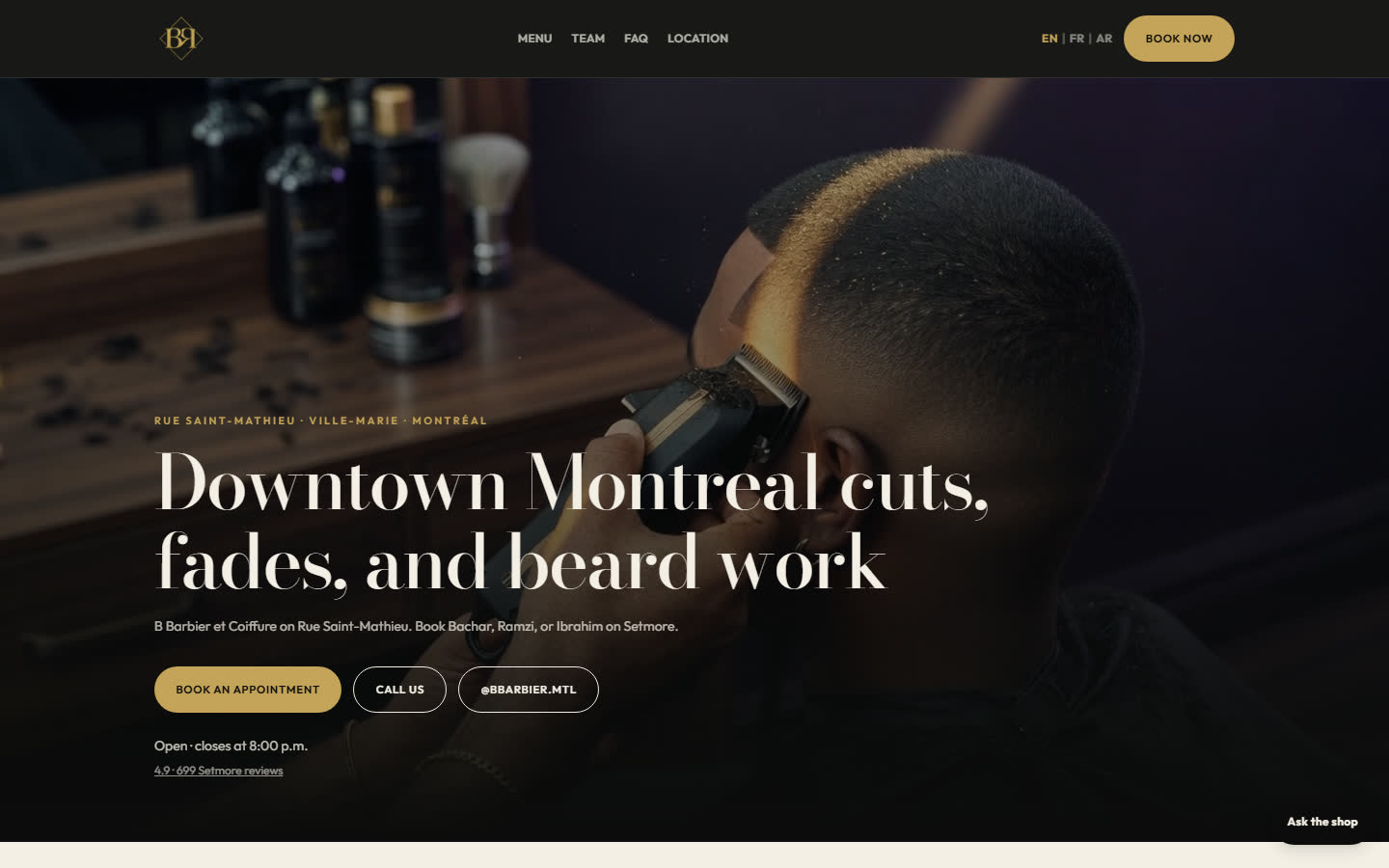 B Barbier et Coiffure website, Montréal