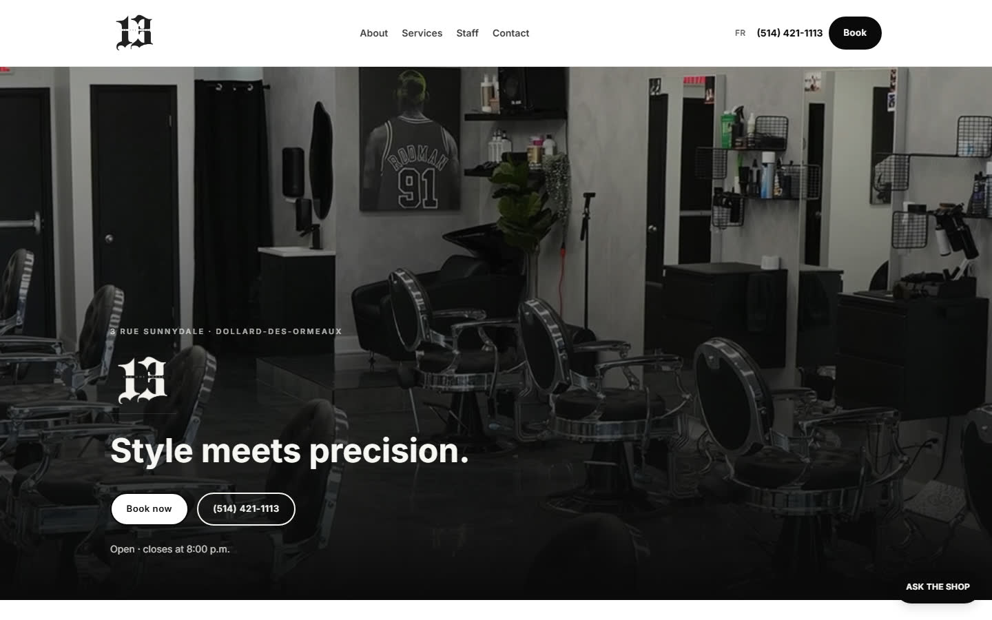 One Three Barber Studio website, Dollard-Des-Ormeaux