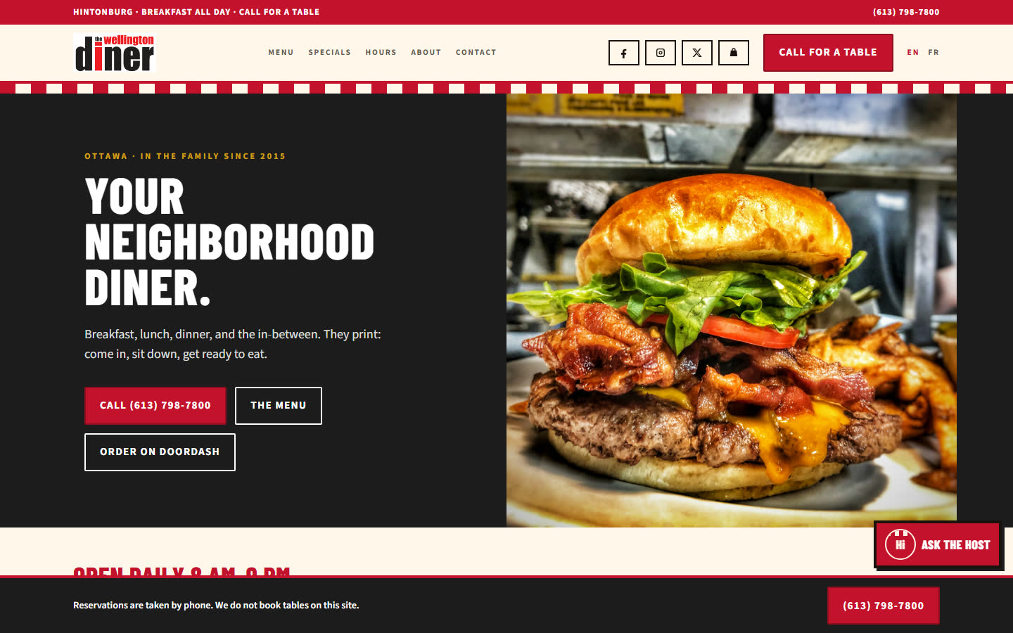 The Wellington Diner website, Ottawa